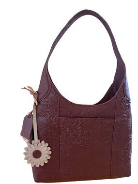 VIRAL "Western Brooklyn" Floral embossed Genuine Leather Hobo w/flower charm